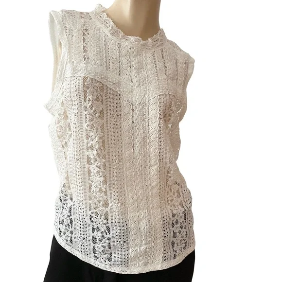 Free People- Tea Party sheer lace crop tank top in Ivory- medium - Picture 1 of 12
